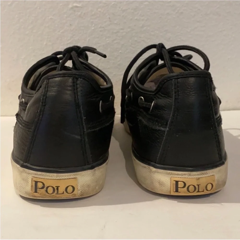 Authentic Polo Ralph Lauren men's leather & canvas designer boat shoes sz 12
